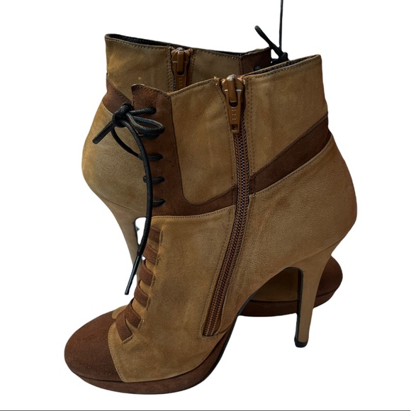 Angari Brown/Rust Genuine Suede Leather Lace Up Platform Stiletto Ankle Booties - Picture 3 of 7